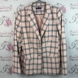 Tommy Hilfiger blazer jacket plaid striped buttons Light Pink Checkered Blazer